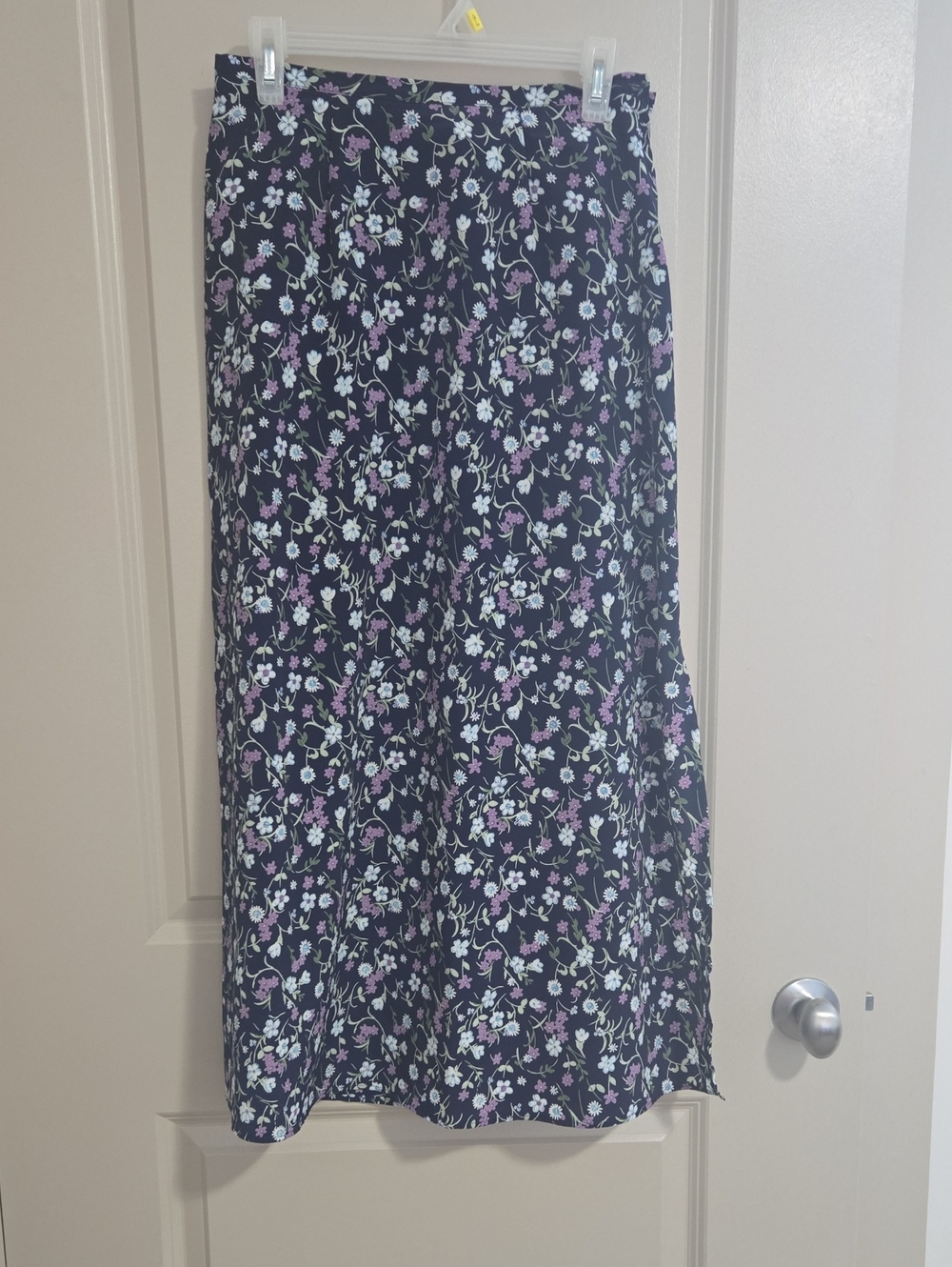 Floral Maxi Skirt in Deep Navy Blue and Lavender